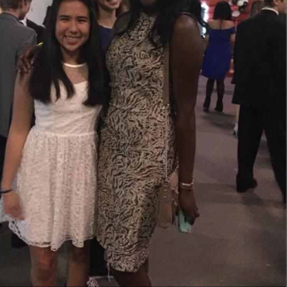 Tan and Black Lace PROM Dress